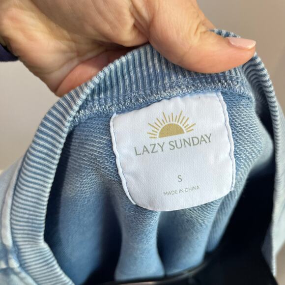 Lazy Sunday Blue Cropped Crewneck Sweatshirt Cotton Long Sleeve Top Sz S - Picture 4 of 8